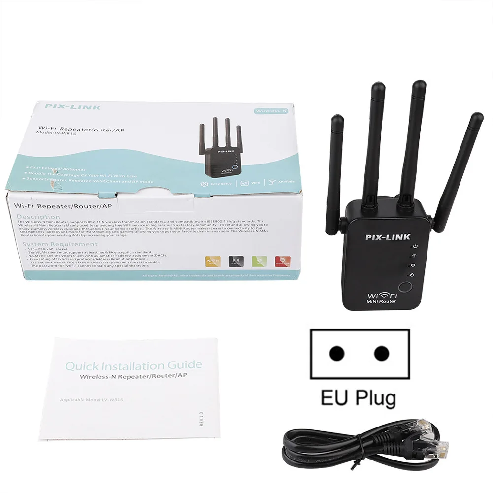 PIXLINK WiFi Repeater Wireless Router Pro 300Mbps 4 Antenna Extender Amplifier Repeator Signal Cover Extender Range Extender images - 6