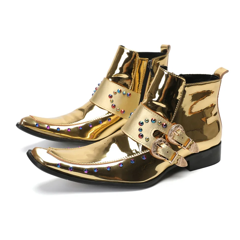 Ankle Boots Buckle Straps Sqaure Toe Shoes Colorful Rivets S