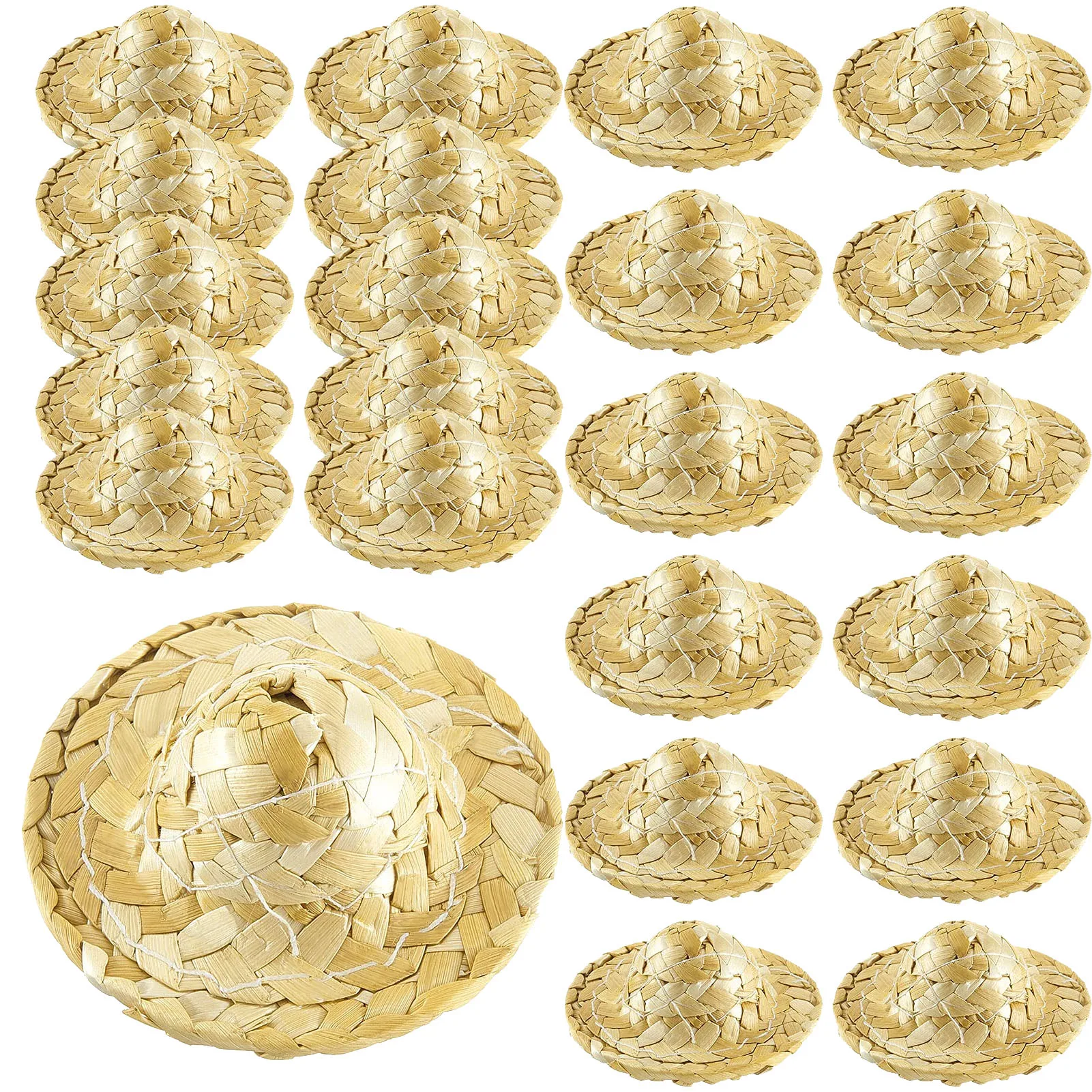 

Hot 24Pcs Doll Straw Hat Miniature Straw Hat Mini Doll Hat Doll House Ornament Hand Weaved Dollhouse Accessories