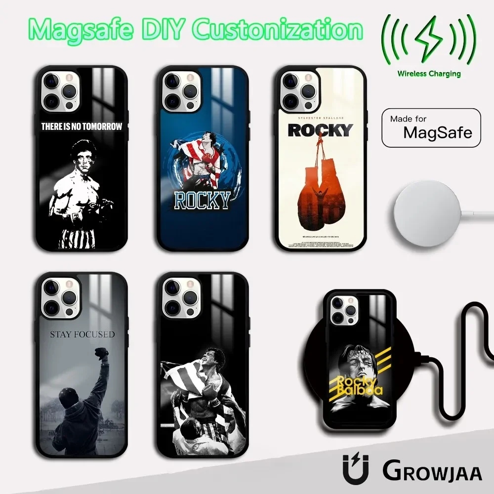 R-RockyS B-Balboa Phone Case For iPhone 16 15 14 13 12 11 Pro Max Plus Mini Magsafe Mirror Wireless Magnetic Cover