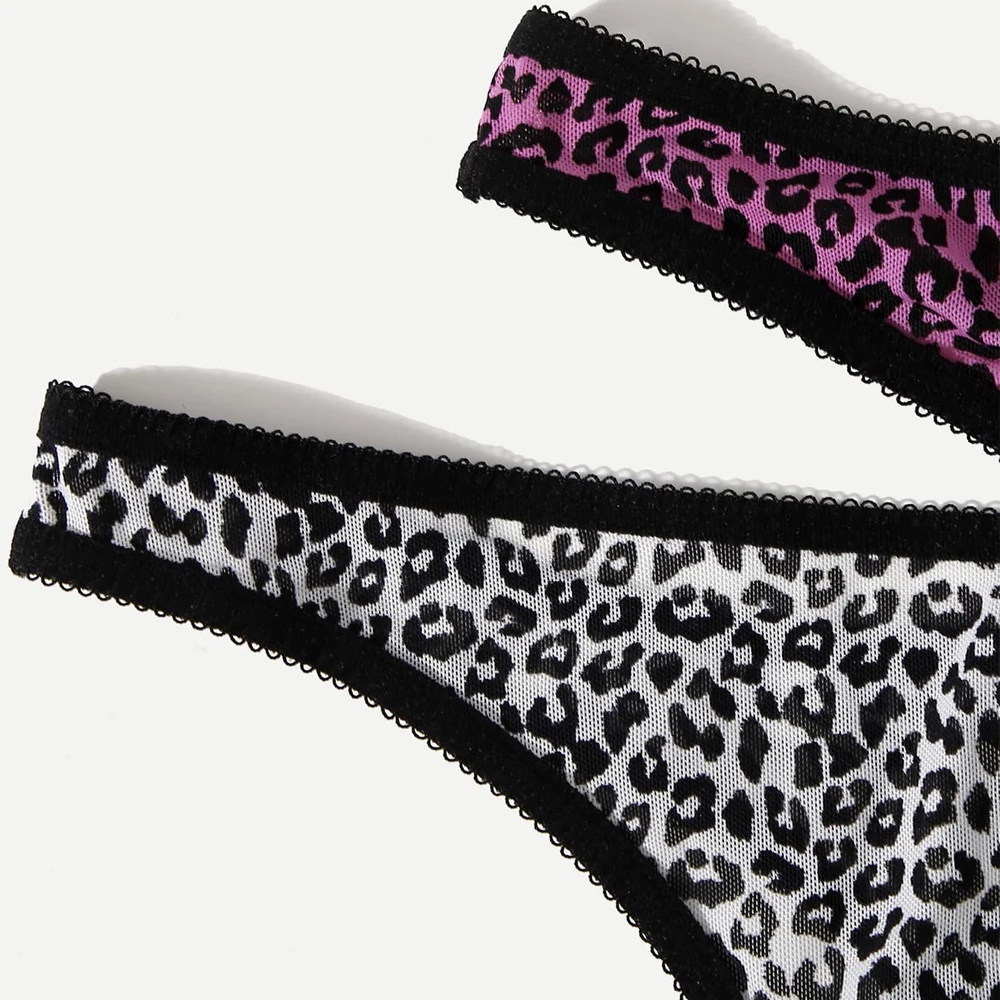 3 шт./упаковка Женские Трусы-стринги с леопардовым принтом