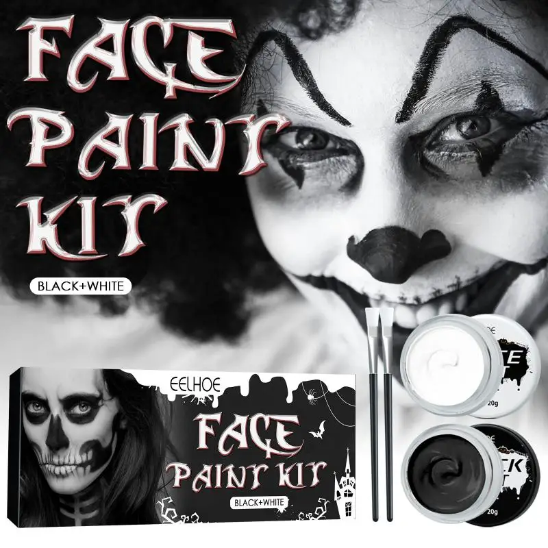 

Eelhoe Halloween Face Paint Set Black And White Body Paint Vampire Zombie Skeleton Face Makeup Paint Halloween Cosplay Cosmetic