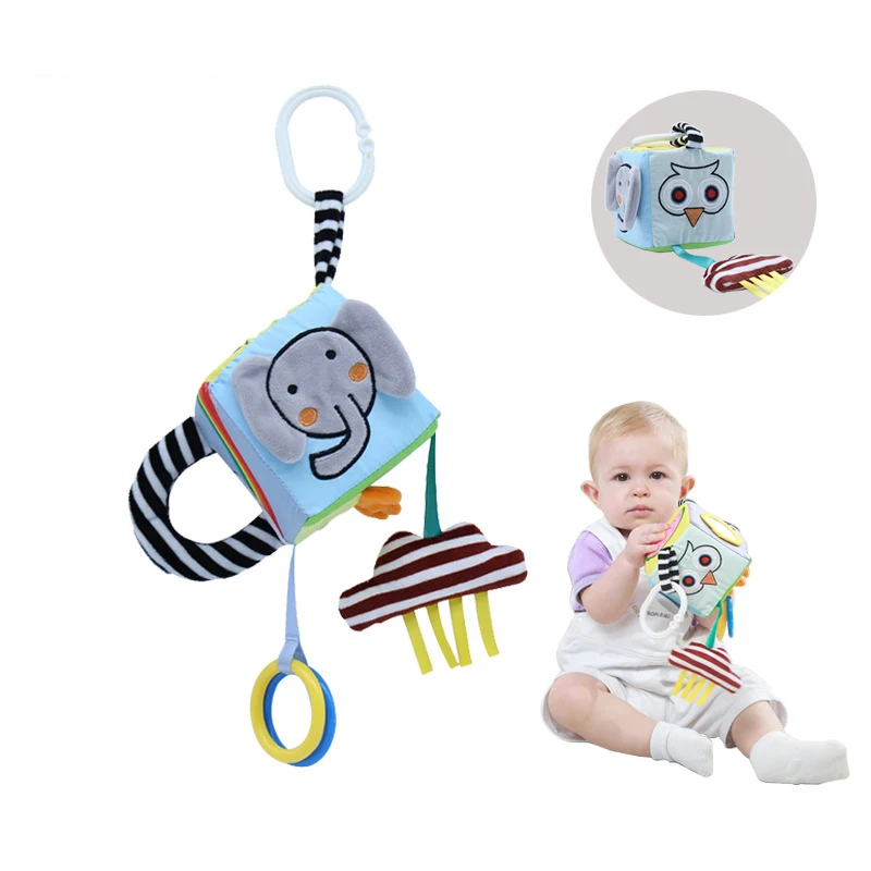 

Baby Rattle Toy Newborn Bed Hanging Stuffed Animals Soft Cloth Cube Block Stroller Crib Mobile Rattles Sensory Infant Sound Toy