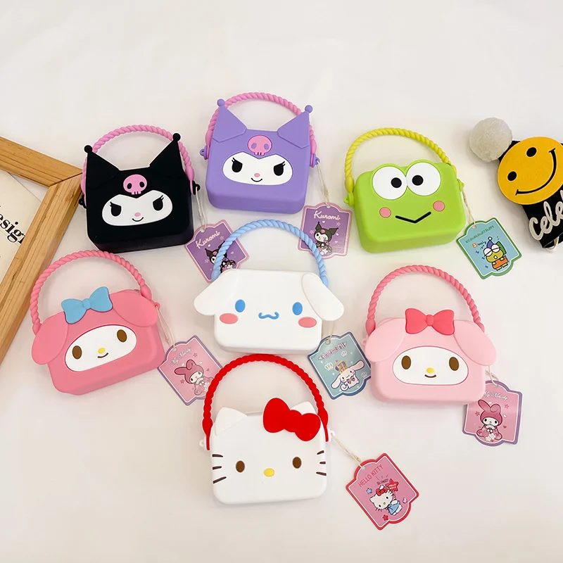 

Sanrio Cinnamoroll Silicone Keychains Kuromi Pocketbook Pompom Hello Kitty Crossbody Bag Melody Wallet Hankyodon Handbags