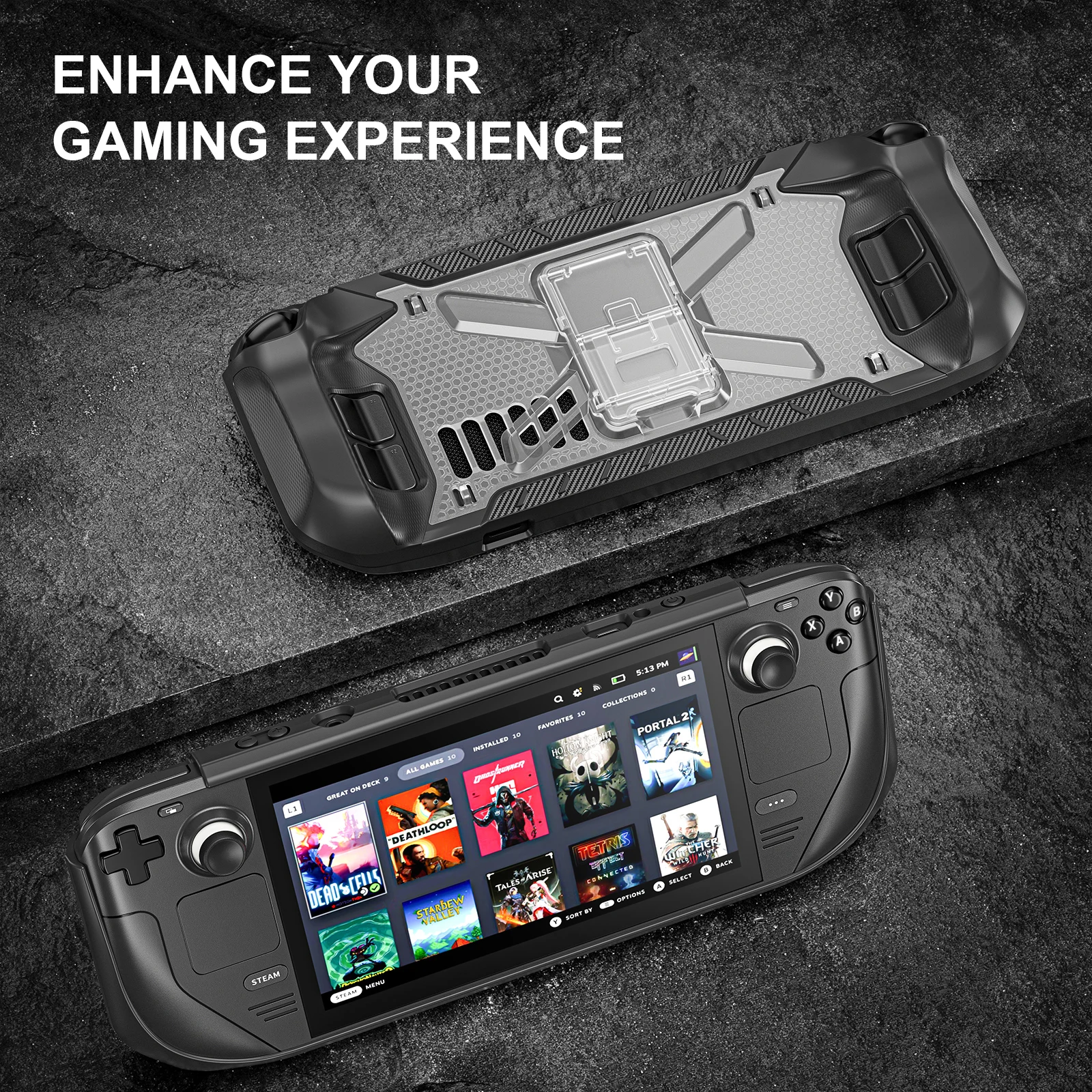 

Anteen Shockproof Case for Steam Deck Adjustable Protective Stand Holder Cover Stand Base Silicone Hard Protection Shell