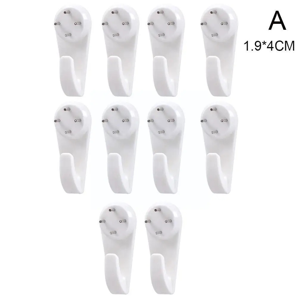 

10pcs White Painting Photo Plastic Invisibl Nail Plastic Seamless Mount Nail Decor Picture Hooks Hanger Home Hanging Wall F W6r5