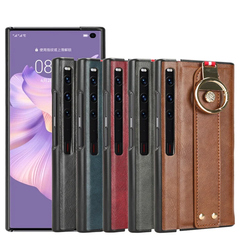 

For Huawei Mate XS 2 Case Luxury Lanyard PU Leather Huawei Mate XS2 PAL-AL00 Wristband Ring Camera Protection Shockproof Bumper