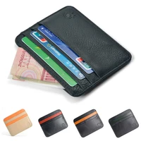 cowhide short card case thin card holder wallet for women men credit card organizer simplicity retro purse solid color fashion