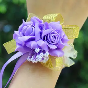 Girls Bridesmaid Wrist Flowers Foam Rose Flowers Bridal Wrist Corsage Wedding Party Ribbon Bracelet Wedding Supply Accessories