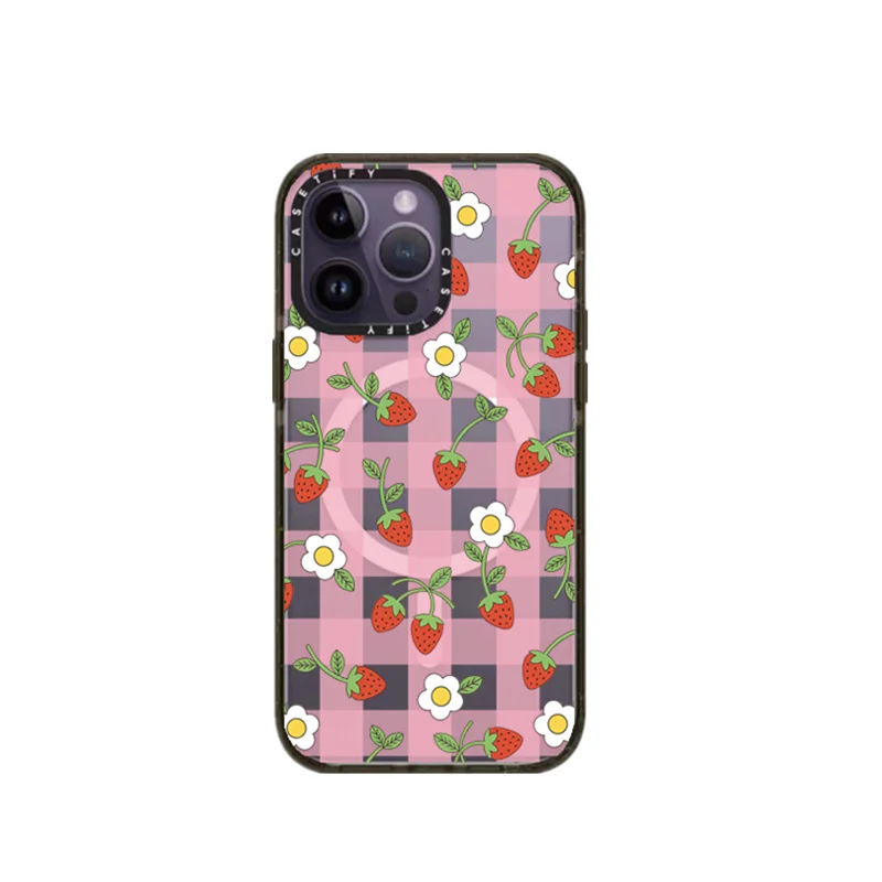 

Магнитные Акриловые Чехлы CASETIFY в клетку с клубникой для IPhone 12 13 14 Pro Max 12 13 14 Pro 11 12 13 14, задняя крышка D0517