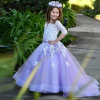 lilac purple aline toddler flower girl dresses birthday appliques half sleeves wedding photography gown customised drop shipping