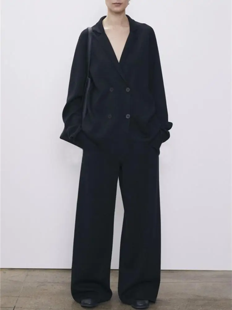 

Женский темпераментный костюм, Новинка осени 2023, двубортный пиджак с длинными рукавами или прямые свободные брюки с высокой талией для женщин