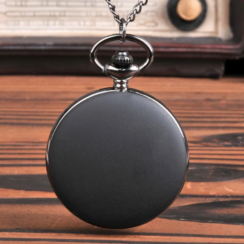 Винтажные роскошные гладкие и матовые черные кварцевые карманные часы для