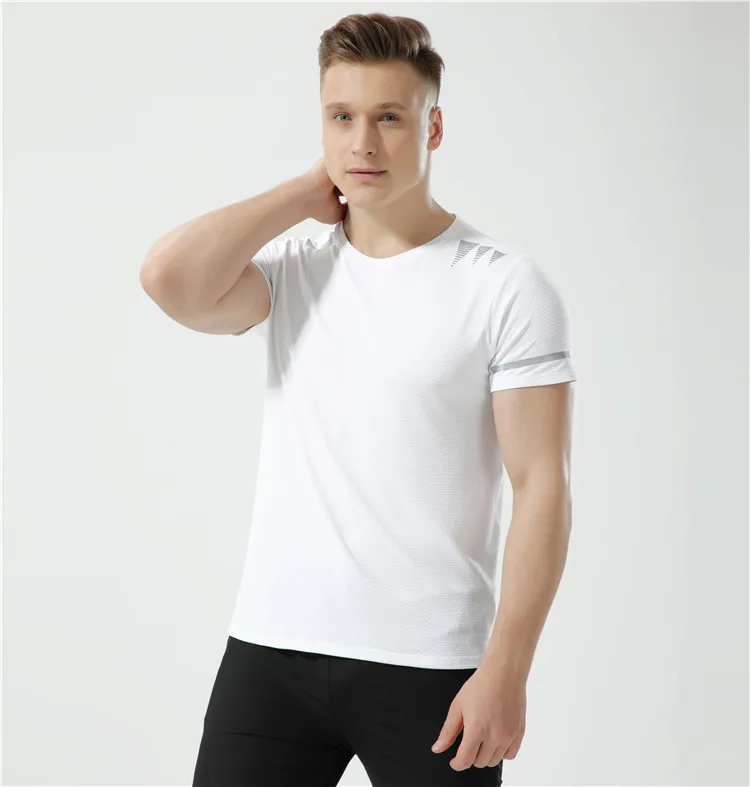 Summer New Men's T-shirt Ice Silk Nylon High Stretch Short-sleeved Running Sports Leisure T-shirt Quick-drying Fitness Top