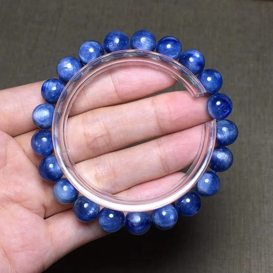 

9mm Natural Blue Kyanite Bracelet Jewelry For Women Men Healing Love Luck Gift Reiki Crystal Cat Eye Stone Beads Strands AAAAA