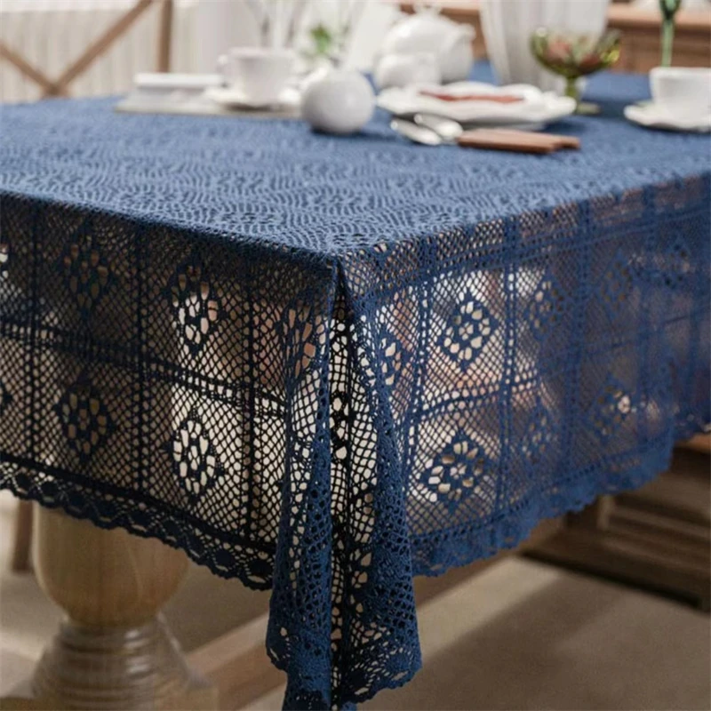 

Blue Knitted Tablecloth Rectangular Table Cloth Wedding Decor Coffee Table Cover Table Map Towel Christmas BirthdayTablecloth