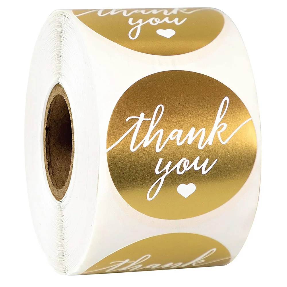 

50-500pcs/roll 1.5 Inches Bronzing Thank You Alphabet Stickers White Font Personalized DIY Gift Packaging Cut Thin Material