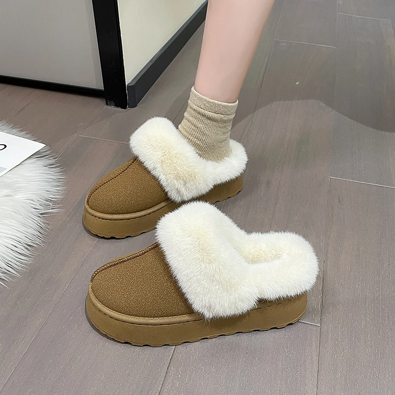 

New Winter Women's Plush Slippers Slip-on Thick Sole Slippers Women's Cotton Shoes Designer Warm Home Thicken Femme Zapatillas