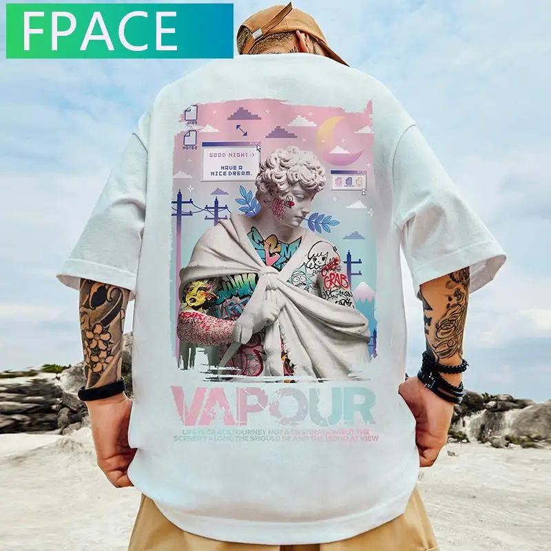 

FPACE Summer Fashion Print T Shirts Men Short Sleeve Tee High Street Harajuku Cotton Tees Hip Hop Streetwear Casual Clothing