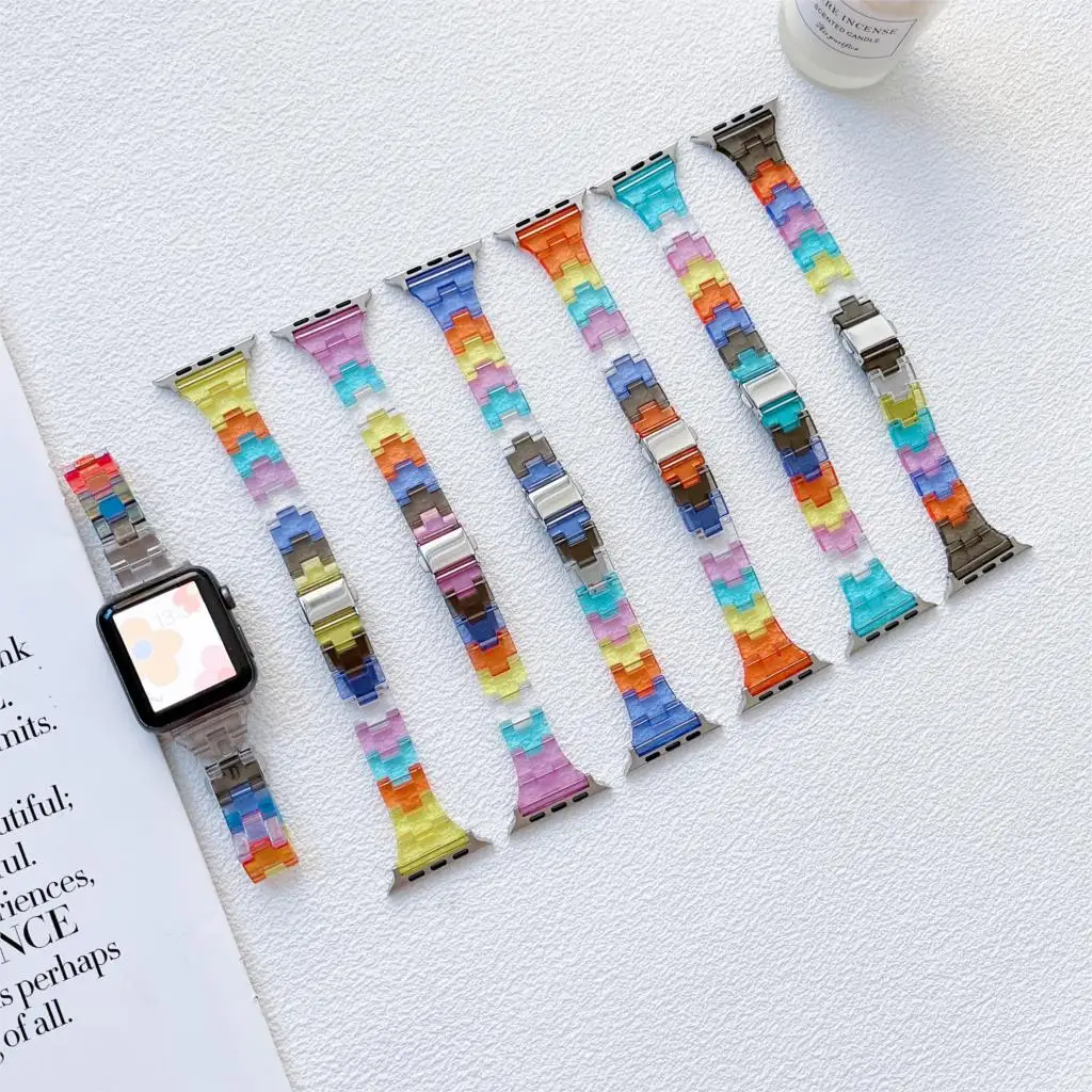 

Acrylic Slim Strap For Apple Watch Band 40mm 44mm 41mm 45mm 38mn 42mm Smartwatch Rainbow Bracelet iWatch Series 3 4 5 6 SE 7