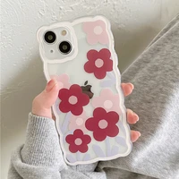 cute sweet graffiti pink flower wave frame phone case for iphone 13 11 12 pro x xr xs max mini 7 8 plus cartoon clear soft cover