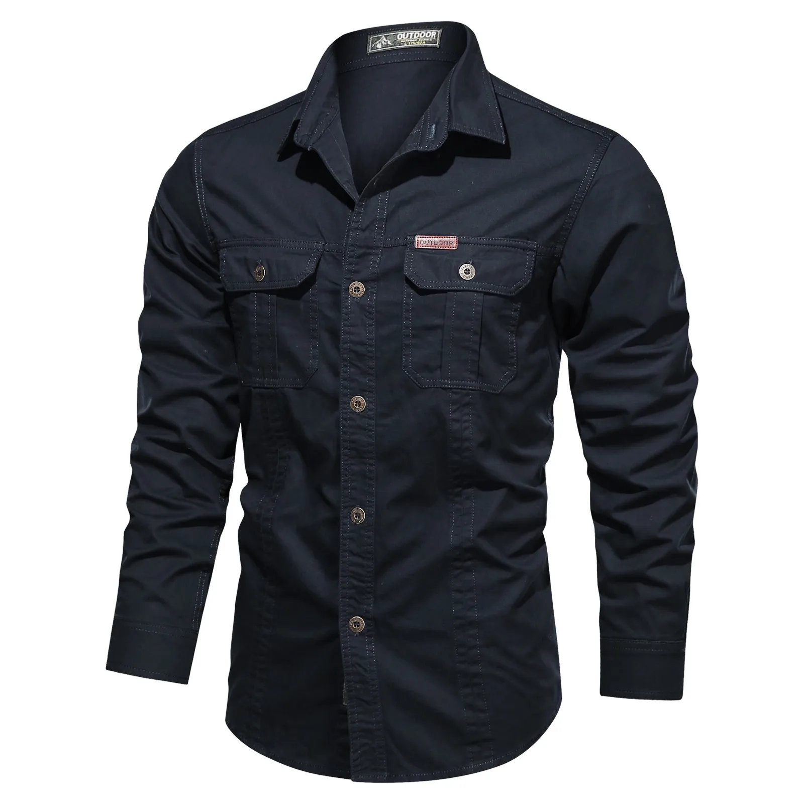 

Male Autumn Winter Soild Color Cotton Single Breasted Double Pocket Long Sleeve Washed Military Outdoor Shirt Womens Tops