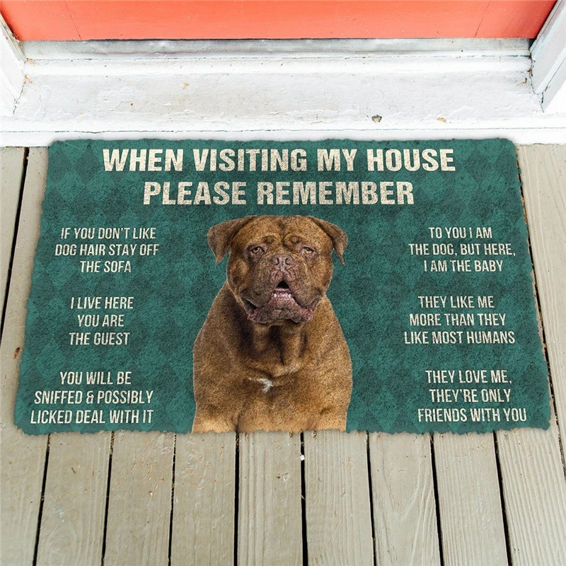 Please Remember Dogue De Bordeaux Dogs House Rules Doormat Decor Print Carpet Soft Flannel Non-Slip Doormat for Bedroom Porch