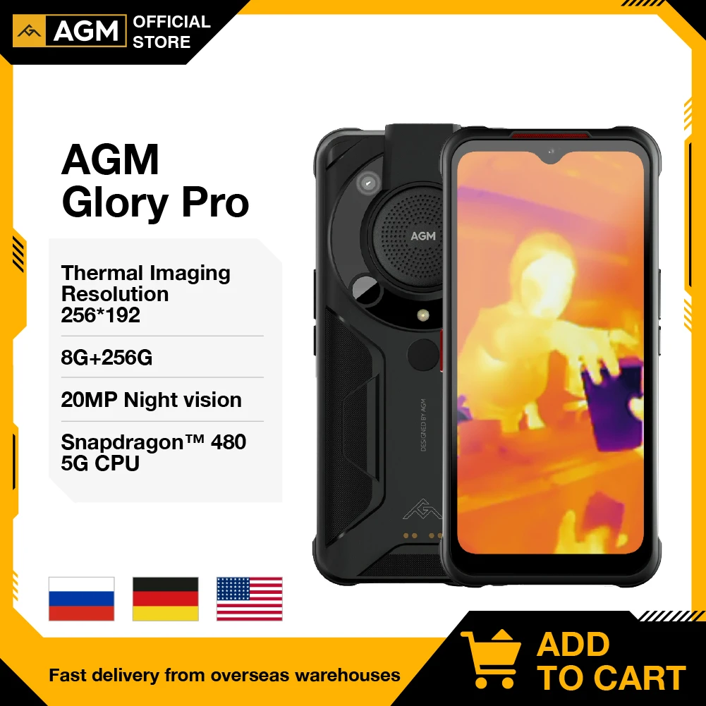 AGM Glory Pro 5G Rugged Phone 6200mAh Smartphone Military Thermal Imaging Mobile Phones 8GB 256GB Night Vision Cellphone NFC