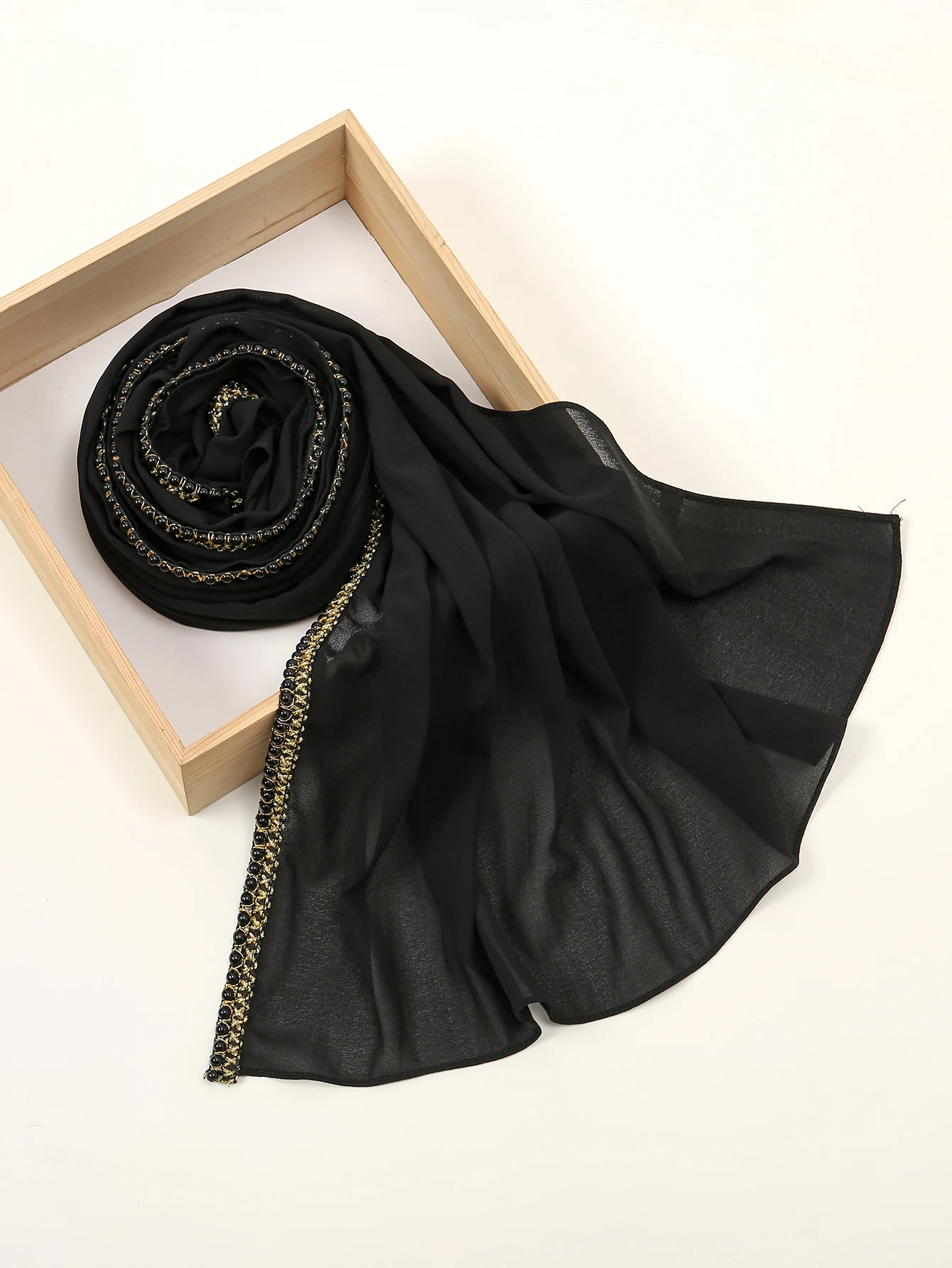 Длинная шифоновая шаль с жемчугом Женский однотонный мусульманский хиджаб