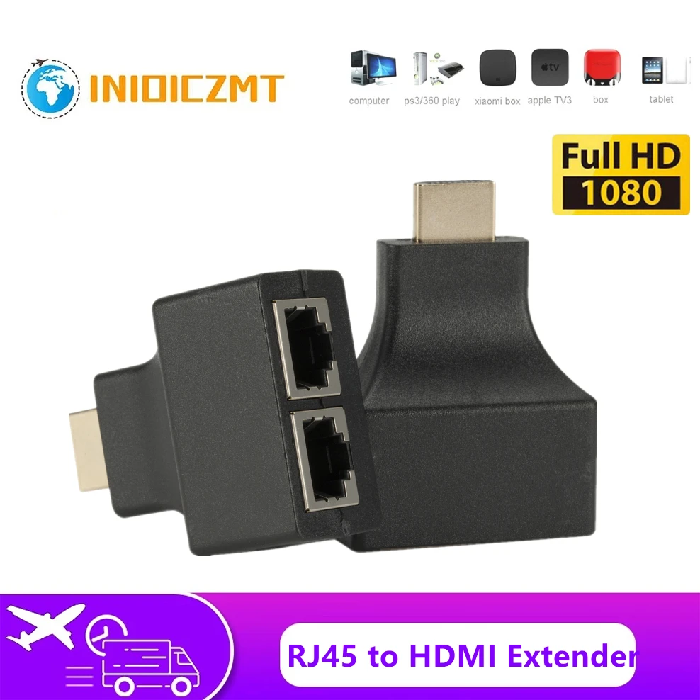 

1 Pair HDMI Dual RJ45 CAT5E CAT6 UTP LAN Ethernet HDMI Extender Repeater Adapter 1080P Extension to 30m For HDTV HDPC