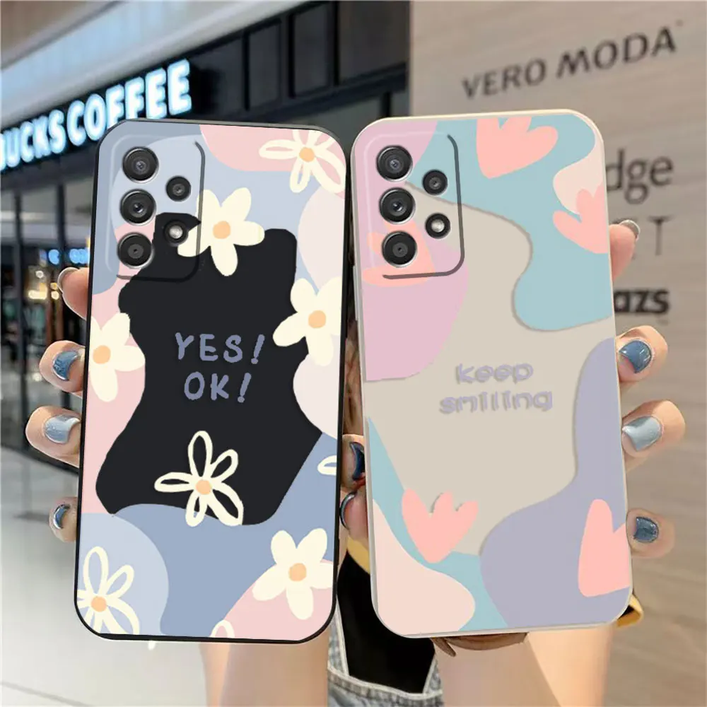 

Case For Samsung A91 A73 A71 A51 A42 A33 A22 A515F AO3S 4G 5G Simple Liquid silicone Case Moranda Flower