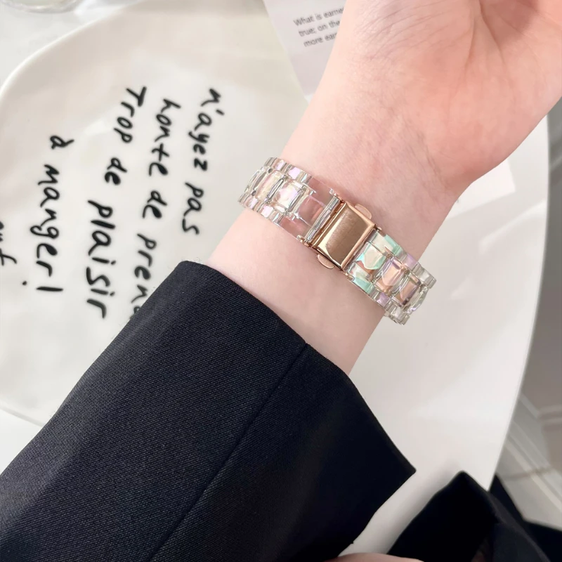 Apple Watch Strap Colorful New Laser Rainbow Transparent Resin Suitable for Iwatch Watch Strap Applewatch New Advanced Sense S7