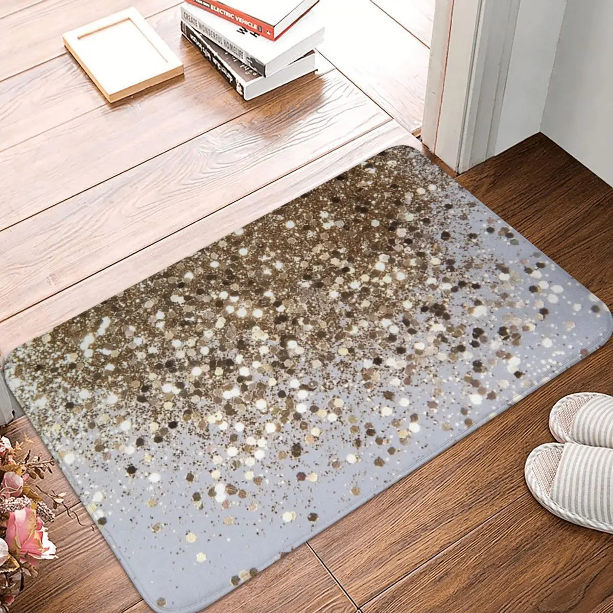 

Блестящие золотые блестящие коврики Glam (2) 60x40 см, коврики из полиэстера, Настраиваемые противоскользящие подарки