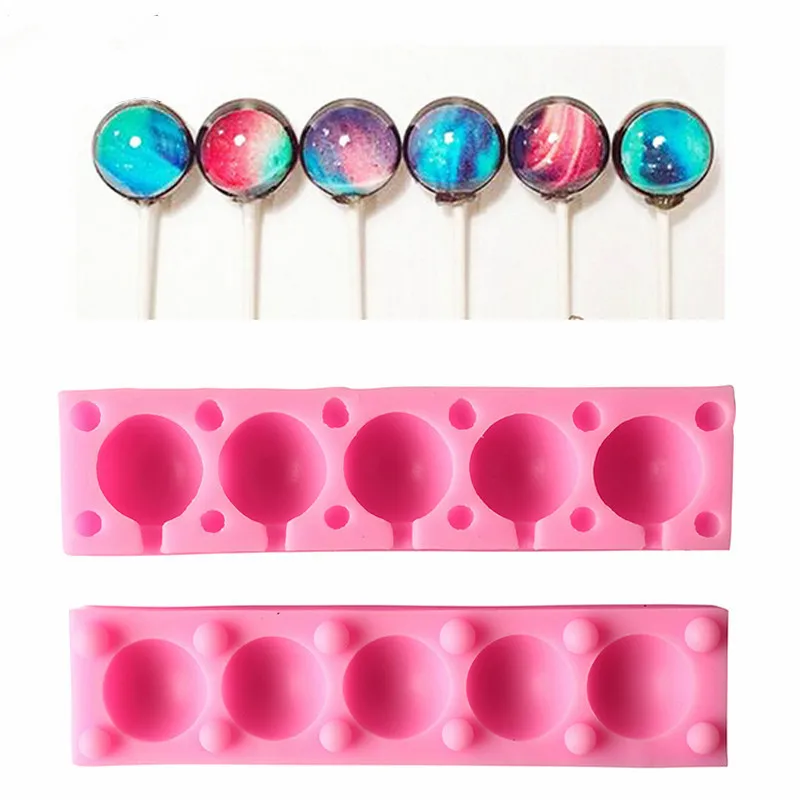 

5 Holes/Set round Lollipops Silicone Mold DIY Hard Candy Mousse Chocolate Candy Fondant Cake Decoration Ice Cube Molds
