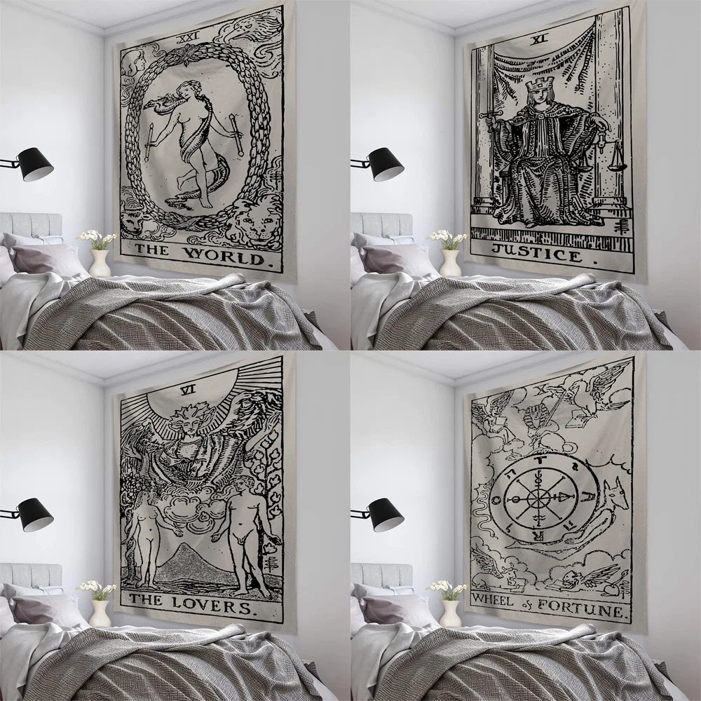 

Tarot Black and White Wall Tapestry Rome King Knight Room Bedside Decorative Hanging Cloth Live Stream Background Tapestry