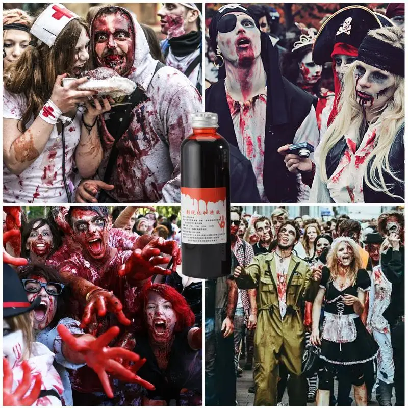 

Hot Sale 30/60ml Fake Smear Blood Liquid Bottle Stage Prank Theatrical Vampires Funny Horror Festival Party DIY Cosplay Props