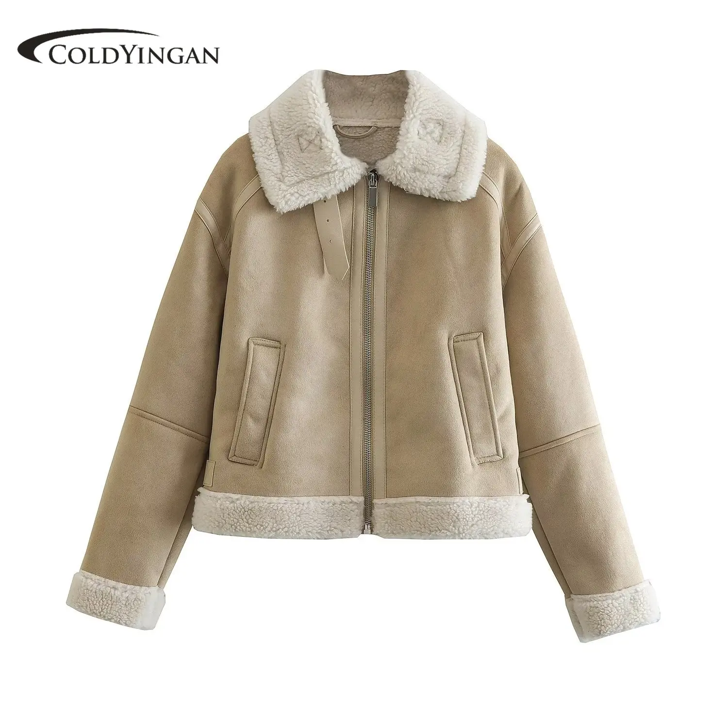 2022 Women Plush Padded Jacket Winter Lambs Wool Turn-down Collar Loose Coat Double Breasted Warm Thick Outerwear Design Vintage