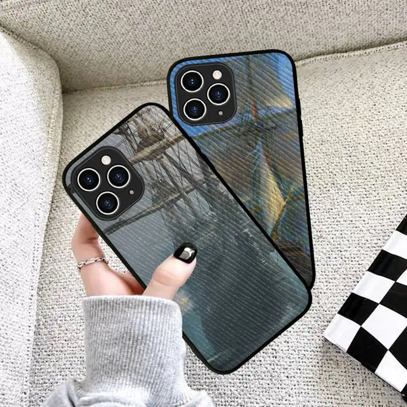 

RuiCaiCa Sailing Ship Pirate Ship Phone Case Hard Leather Case for iPhone 11 12 13 Mini Pro Max 8 7 Plus SE 2020 X XR XS Coque