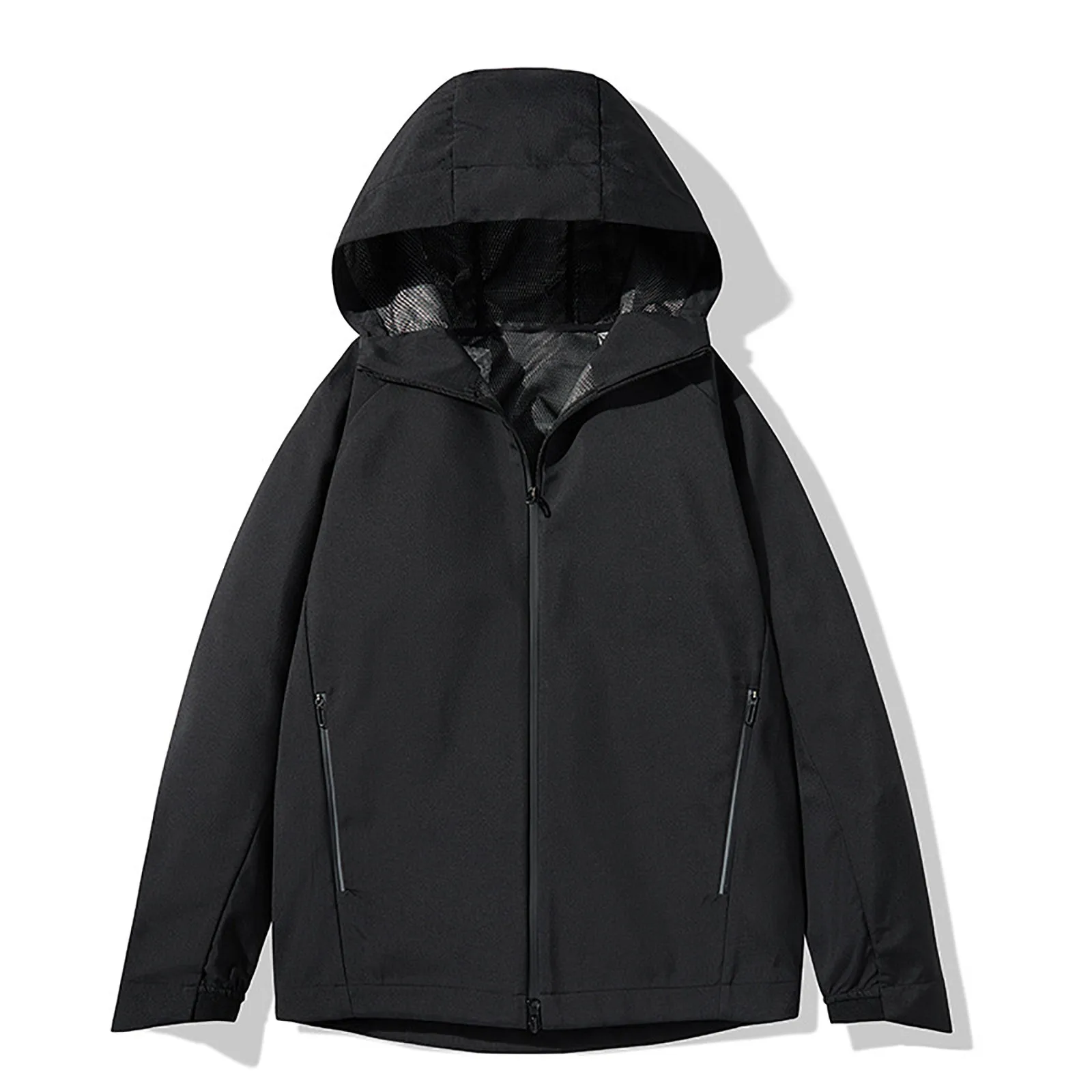 

Mens Hooded Outdoor Jacket Solid Color Long Sleeve Stretch Cuff Coat Zipper Multi male Outerwear Business Coat Outdoor Clothing