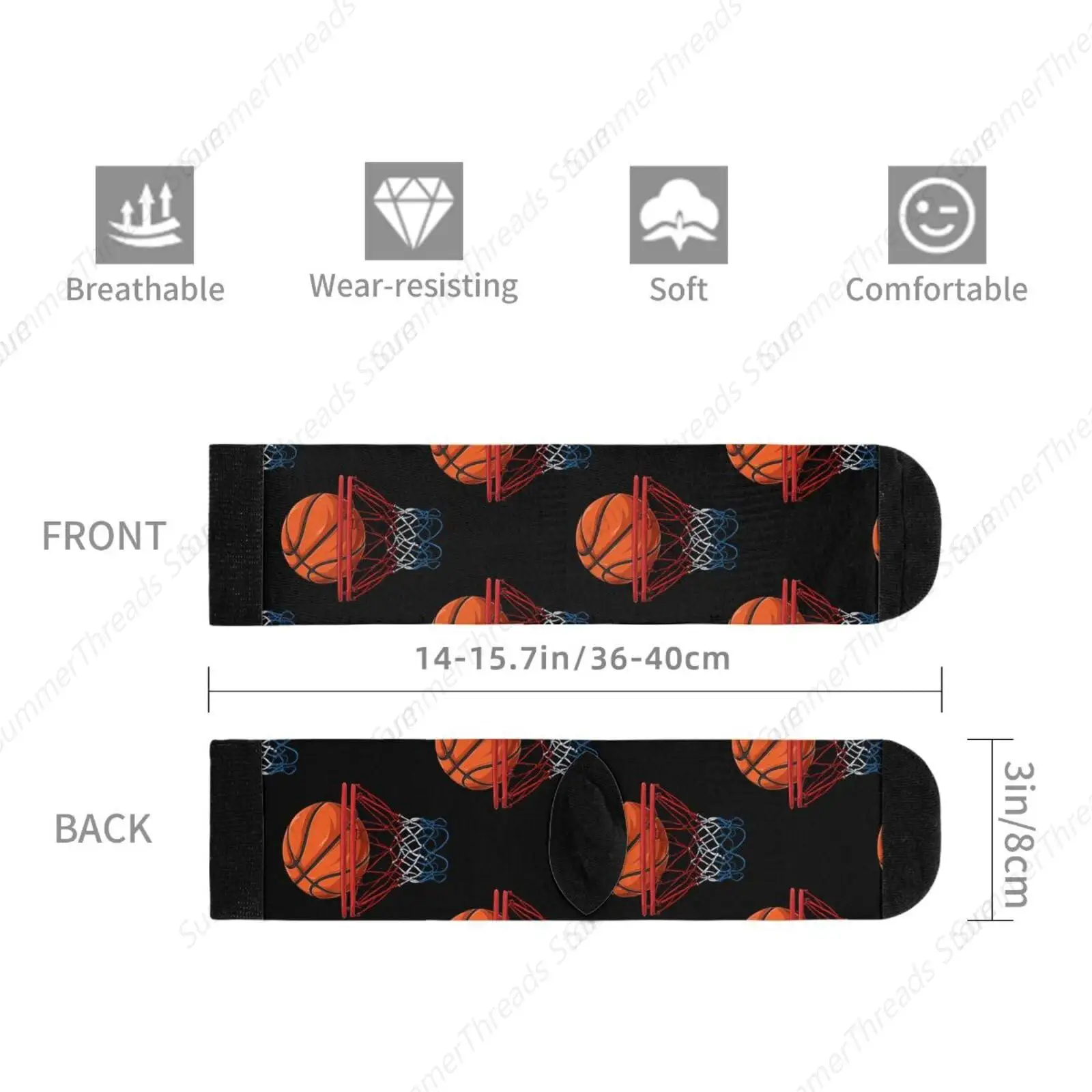 Черные носки с баскетбольным мячом и пламенным огнем для мужчин модная новинка