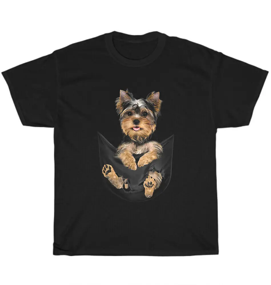 

Yorkie Puppy In Pocket Yorkshire Terrier Dog Pet Lover Unisex T-Shirt 100% Cotton O-Neck Summer Short Sleeve Casual Mens T-shirt