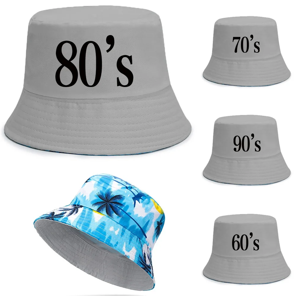 

New Double-sided Wear Fishing Hat Bucket Hats Boys/Girls Outdoot Years Series Print Fisherman Cap Summer Women Men Travel Hat