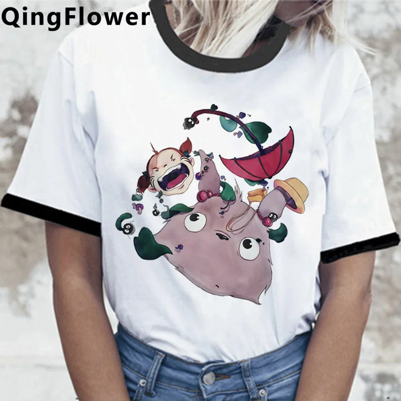 

Футболка женская с графическим принтом, топ с принтом Хаяо Тоторо, в стиле Харадзюку, кавайная уличная одежда, Miyazaki Hayao