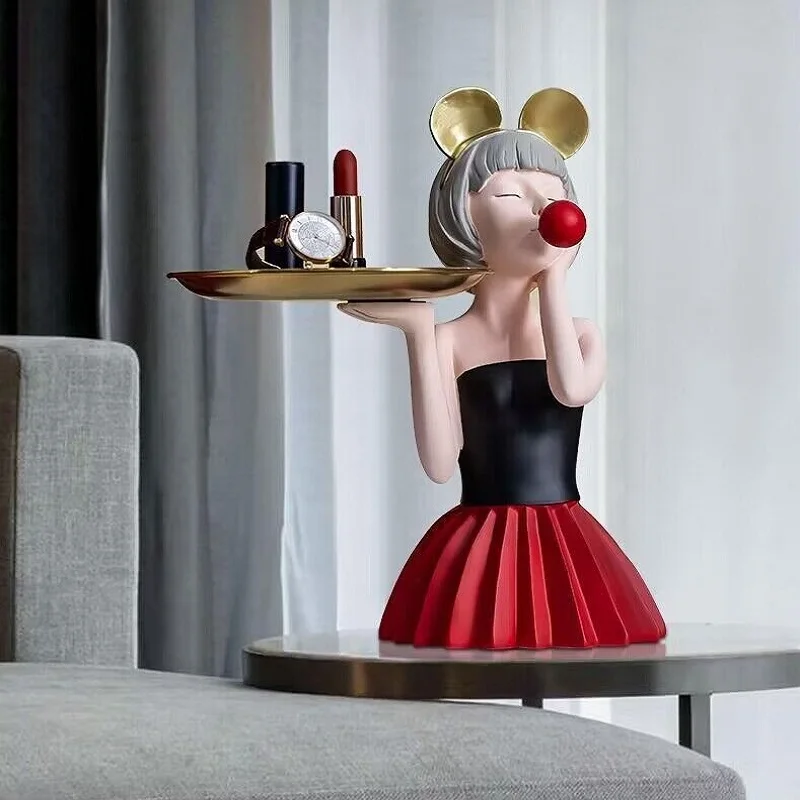 

Girl Statue Cosmetic Storage Tray Nordic Home Decor Living Room Table Decoration Snacks Storage Tray Decoration Crafts