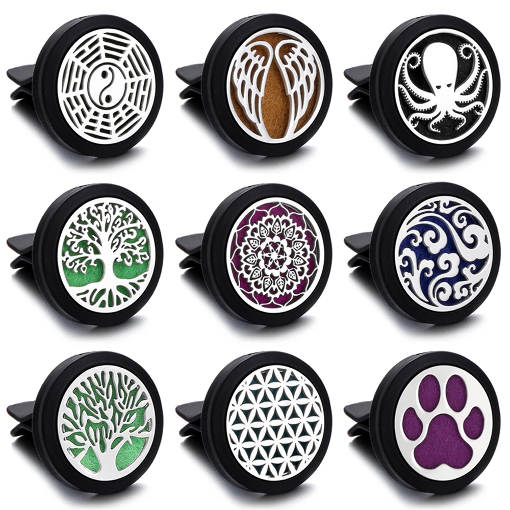 

Bright Black Flower Style Aromatherapy Car Air Freshener Clip Stainless Steel Car Essential Oil Diffuser Locket Perfume Necklace