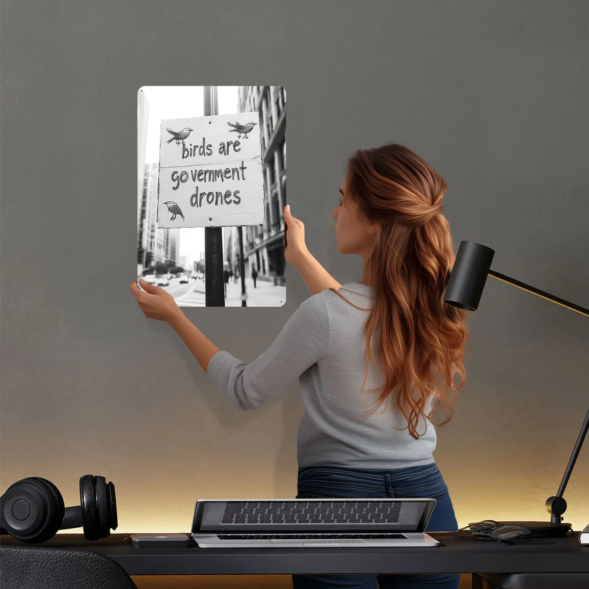 Птицы Правительные Дроны Знак Металлические Вывески Городские Пейзажи Плакат