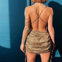 summer 2022 backless sexy leopard print skirt hot girl nightclub style suspender skirt printed hip wrap skirt short skirt