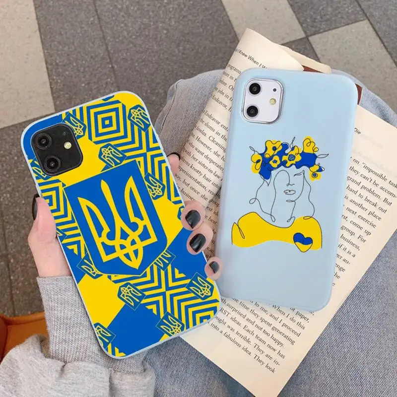 

Ukrainian Flag Phone Case for iPhone 11 12 13 Mini Pro Xs Max 8 7 6 6S Plus X XR Solid Candy Color Case