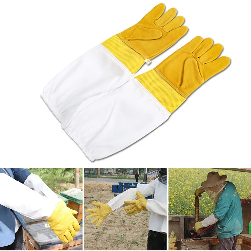 

Beekeeping Gloves Beekeeper Anti-Bee Anti Sting Protective Long Sleeves Breathable Sheepskin Apiculture Tools Yellow Mesh Gloves