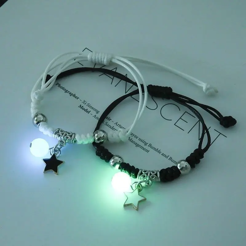 

New 2 Piece/Set Fashion Luminous Moon Star Bracelet Couple Adjustable Braided Rope Pairing Friend Bracelet Love Gift Jewelry